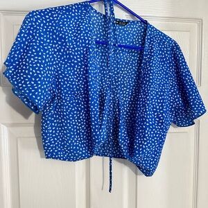 SHEIN Blue and White Patterned Blouse